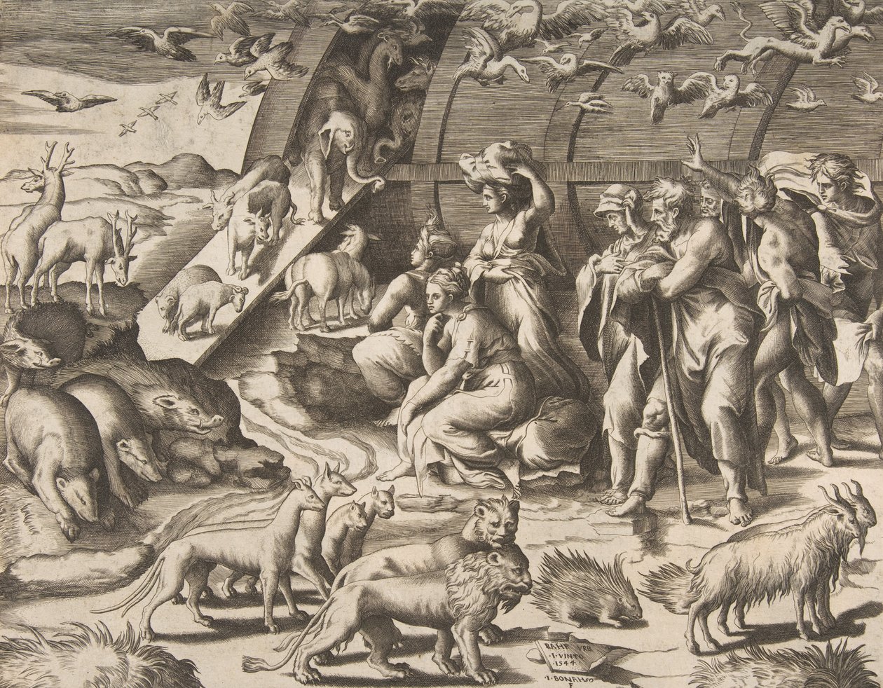 Noah lämnar arken, 1500-talet. av Giulio Bonasone