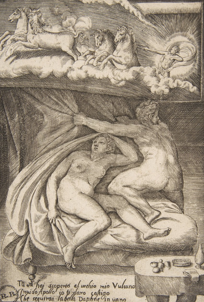 Venus och Mars upptäcktes av Apollo, från "The Loves of the Gods", 1531-60. av Giulio Bonasone