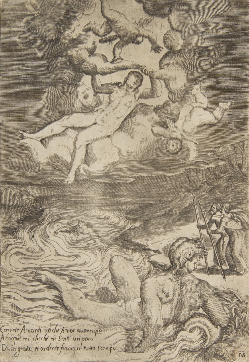 Venus tumlar med putti i molnen, från 