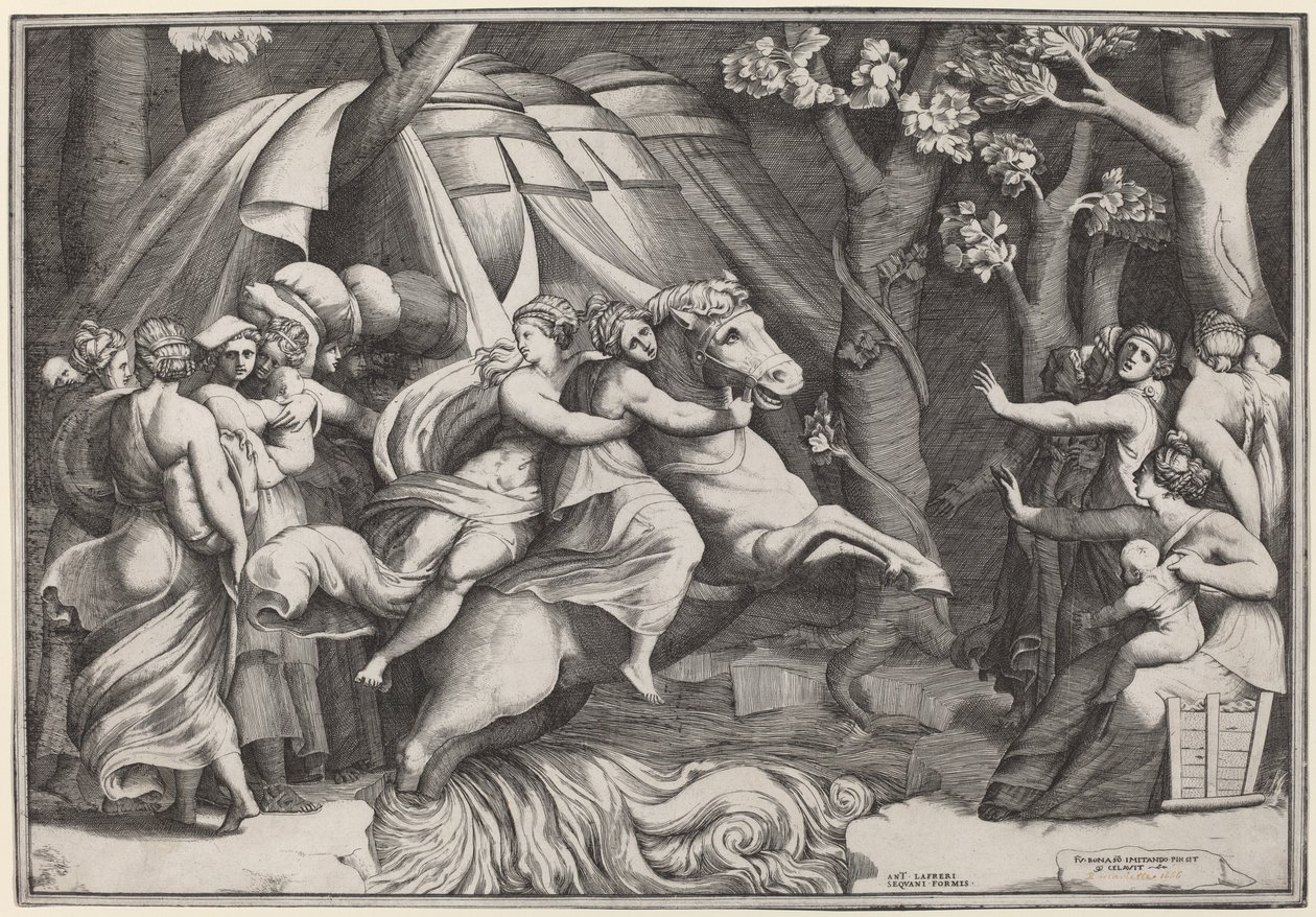 Clelia korsar Tibern av Giulio Bonasone after Polidoro da Caravaggio