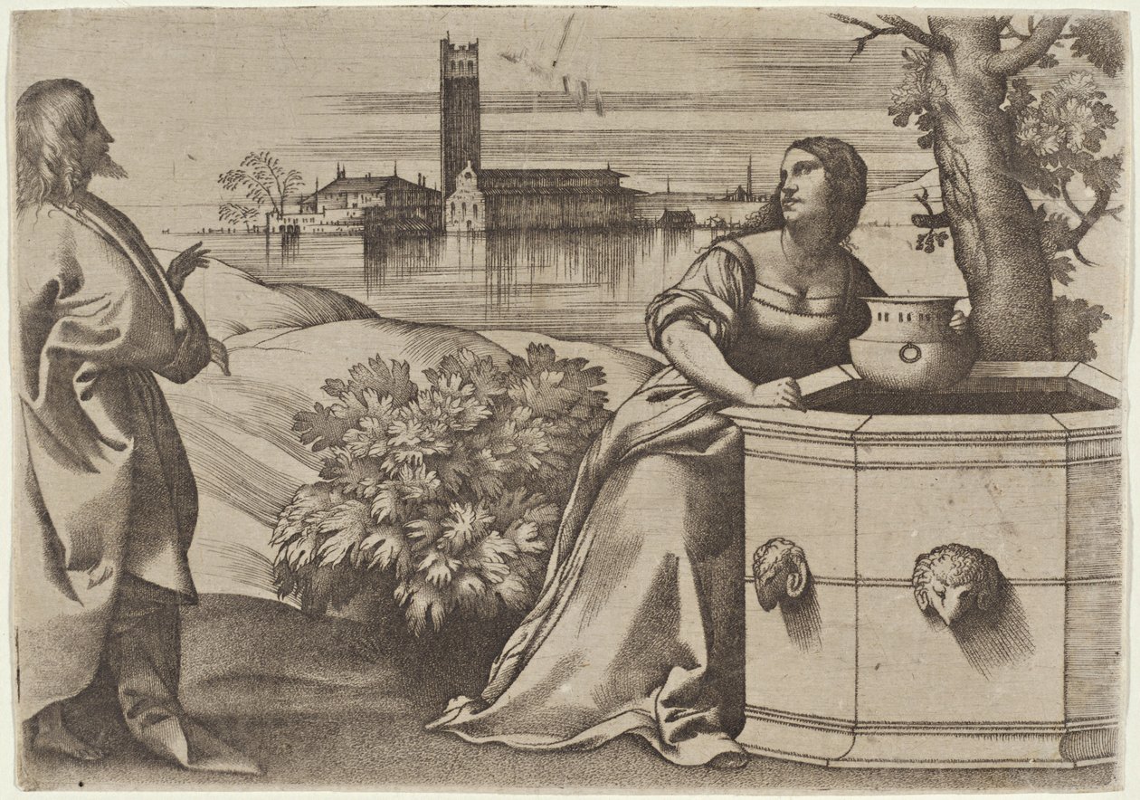 Kristus och den samaritanska kvinnan av Giulio Campagnola