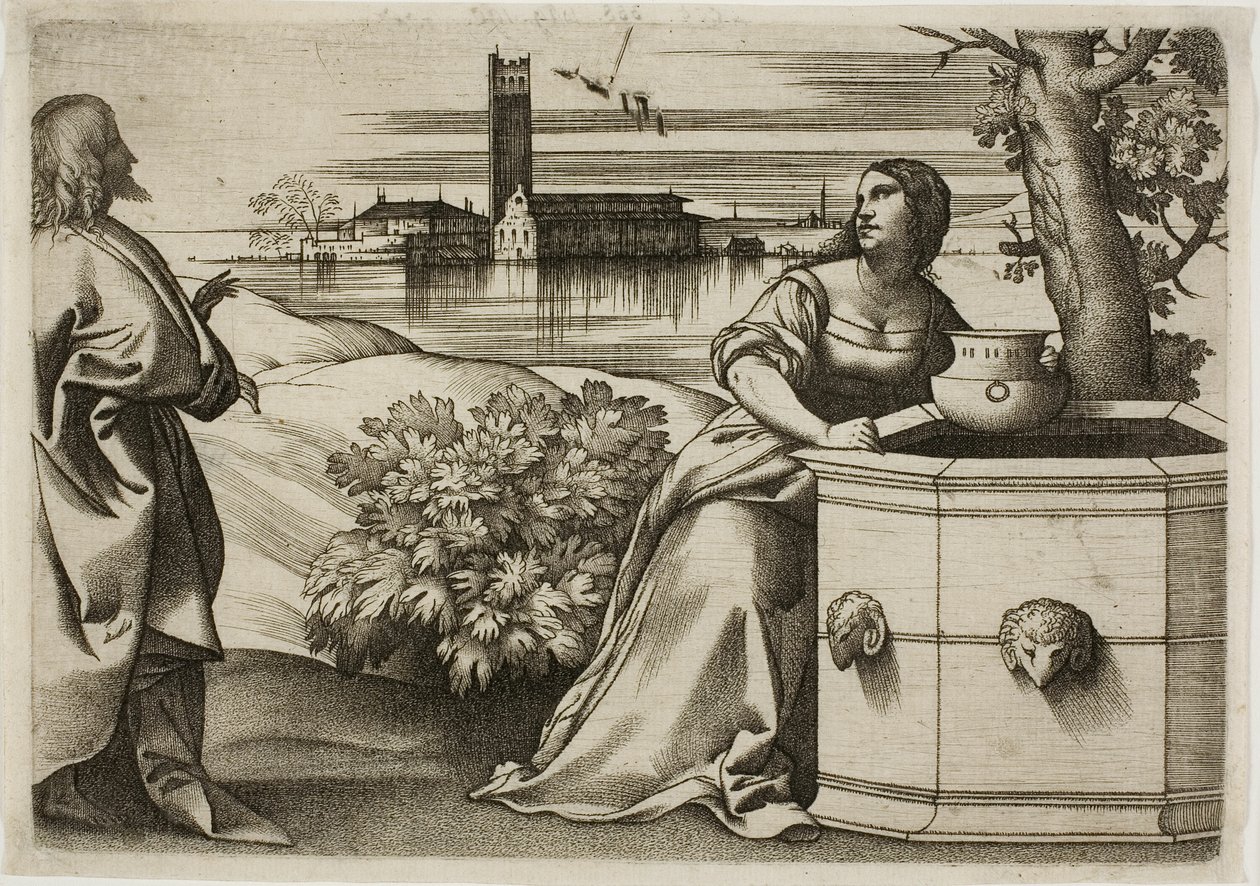 Kristus och den samaritanska kvinnan av Giulio Campagnola
