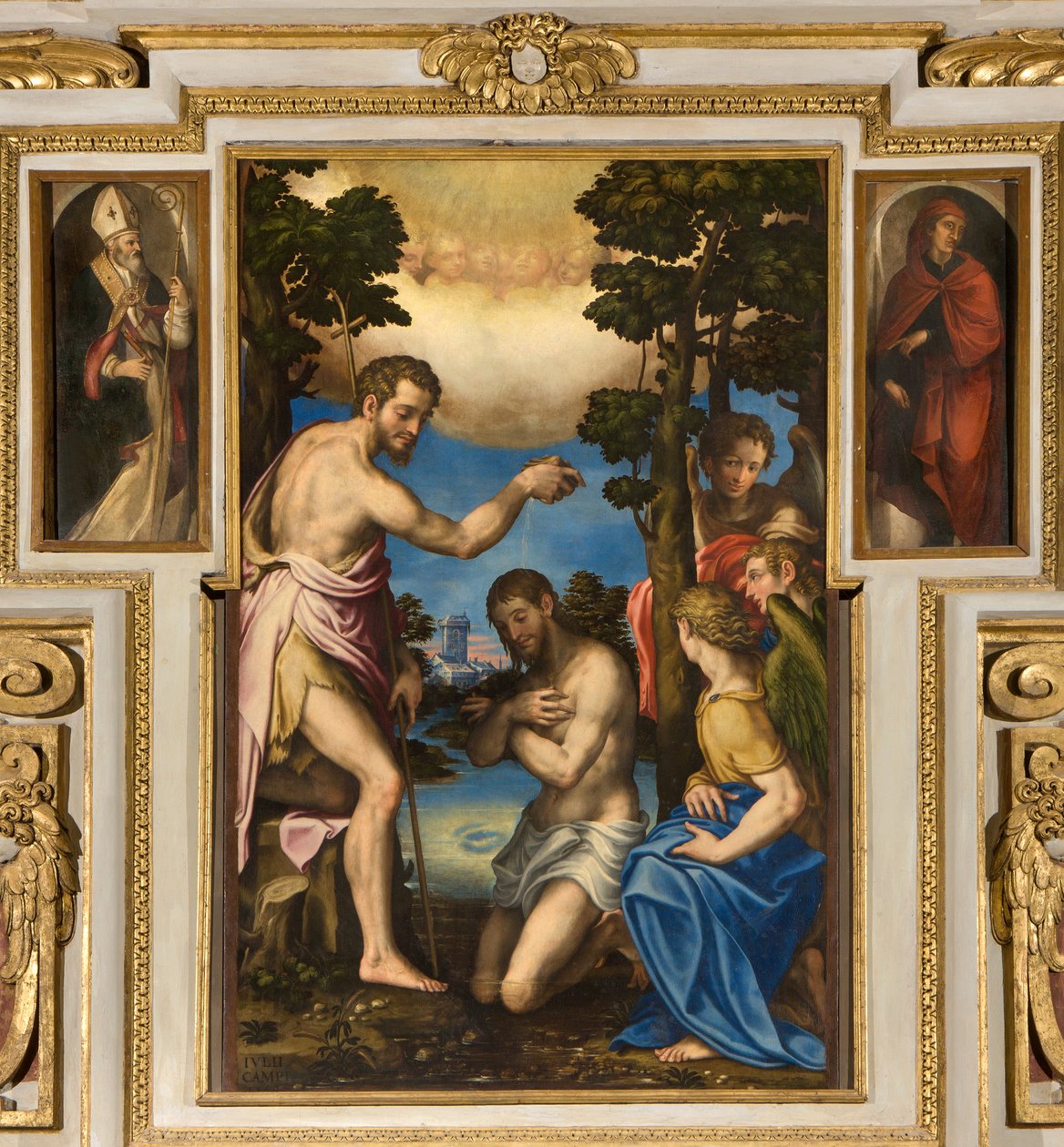 Chapel of Our Lady of the People, Första spännvidden på södra sidan, Giulio Campi, Kristi dop 1569, På sidorna Sant