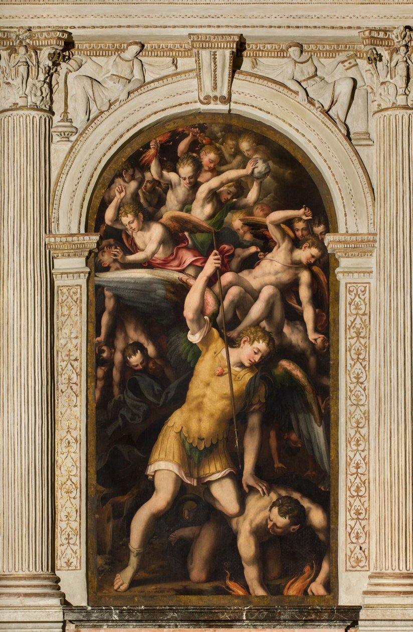 Norra tvärskeppet, ärkeängelns altare, ärkeängeln Mikael dödar den onde, Giulio Campi 1566 av Giulio Campi