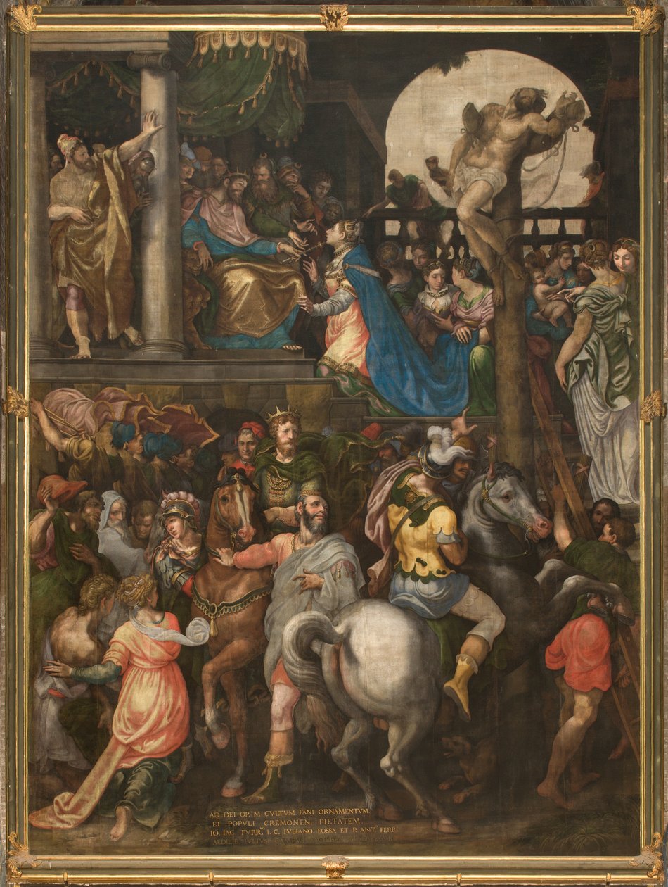Vägg mittemot motfasaden på södra tvärskeppet, Giuseppe Campi, Triumph of Mordecai 1567 av Giulio Campi