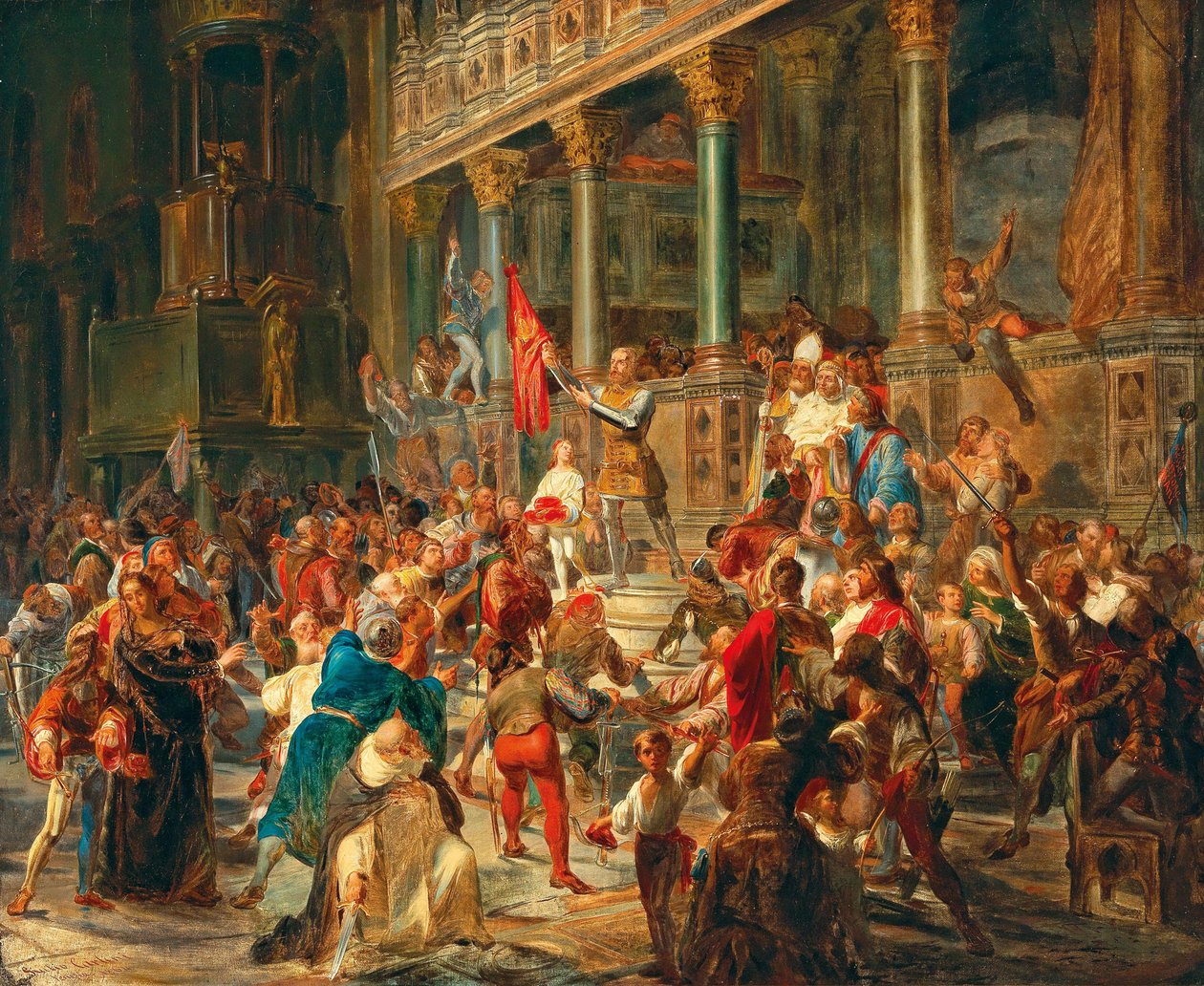 Samling av soldaterna Viva Messer Vittore Pisani !, 1864. av Giulio Carlini