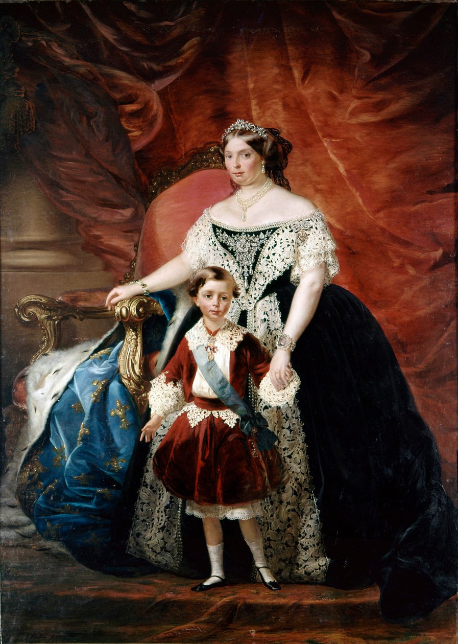 Porträtt av Louise Marie de Berry (Marie Louise de Bourbon, hertiginna av Parma och Piacenza) (1819 - 1864) med sin son Roberto (1804 - 1907) (olja på duk) av Giulio Carlini