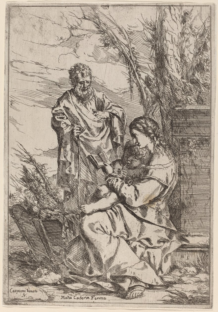 Helig familj med jungfruläsning av Giulio Carpioni