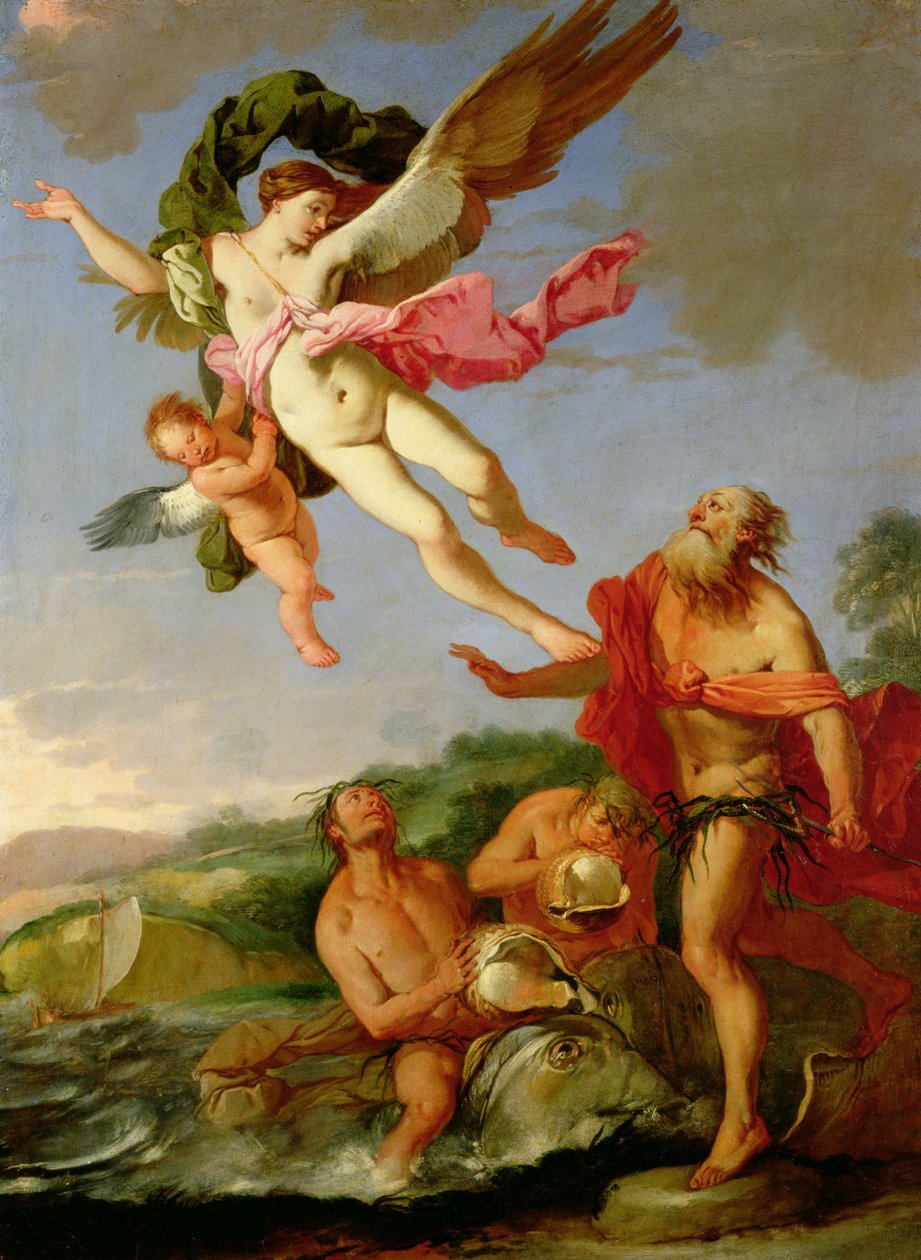 Neptune Pursuing Coronis, 1665-70 olja på duk av Giulio Carpioni