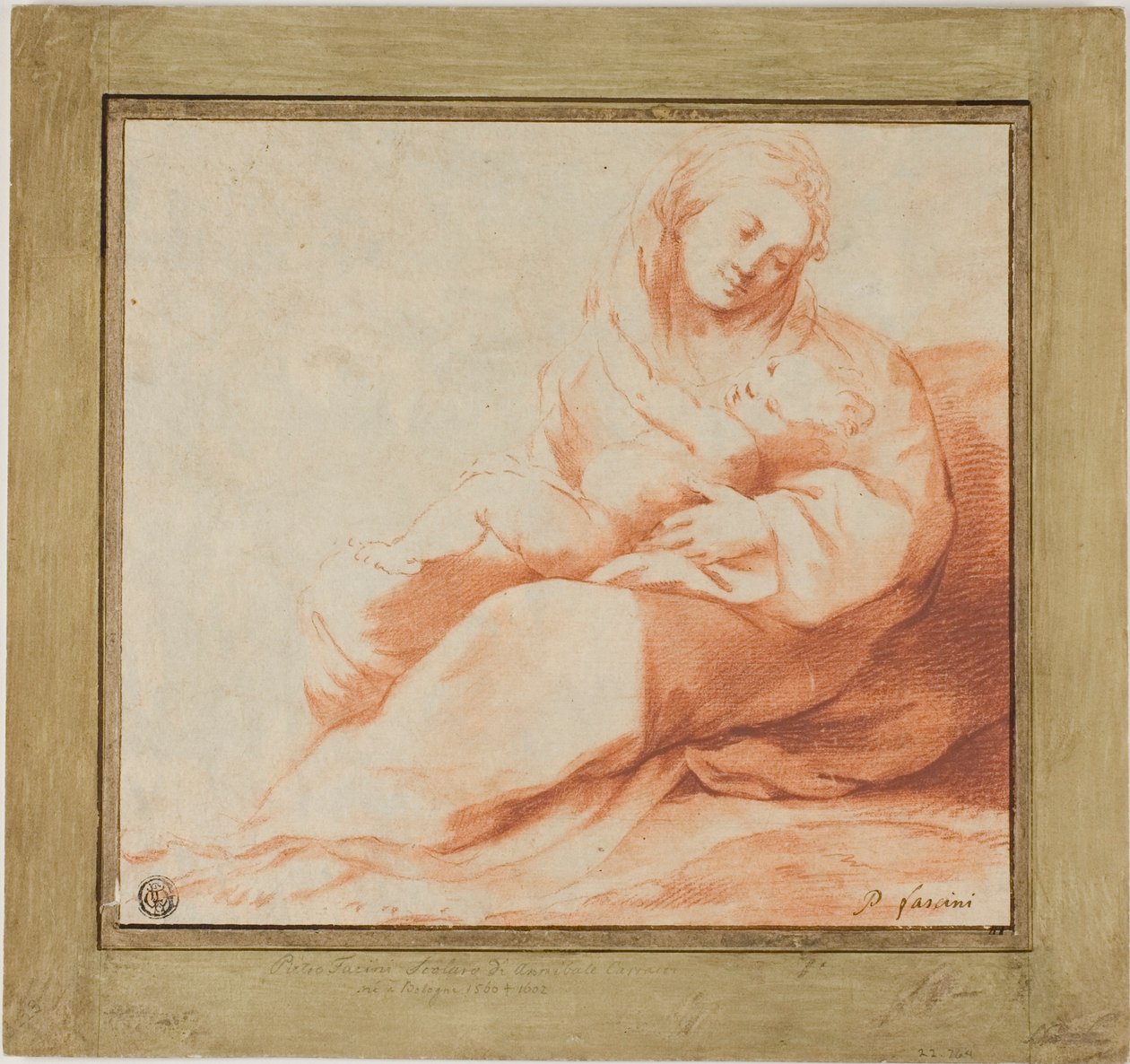 Madonna med barn sittande på mark av Giulio Cesare Amidano