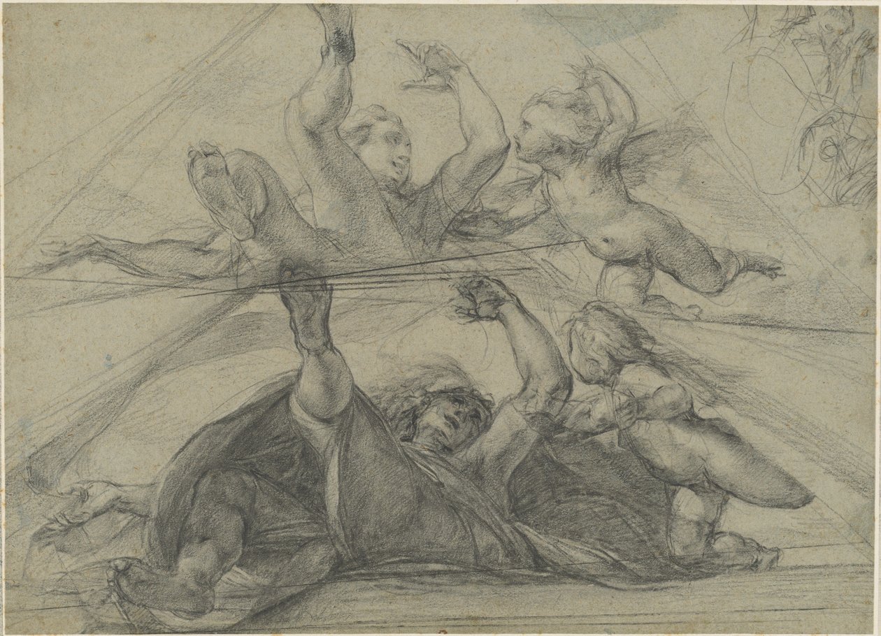 Takstudier av en profet och en putto sett underifrån av Giulio Cesare Procaccini