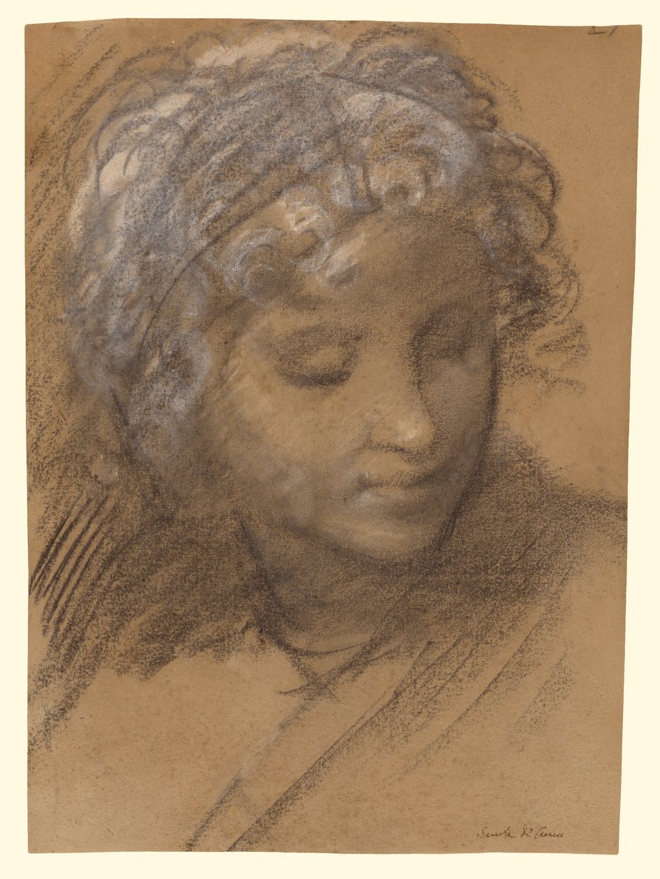 Huvud av kvinnlig figur (recto); Kvinnlig nakenstudie (verso) av Giulio Cesare Procaccini