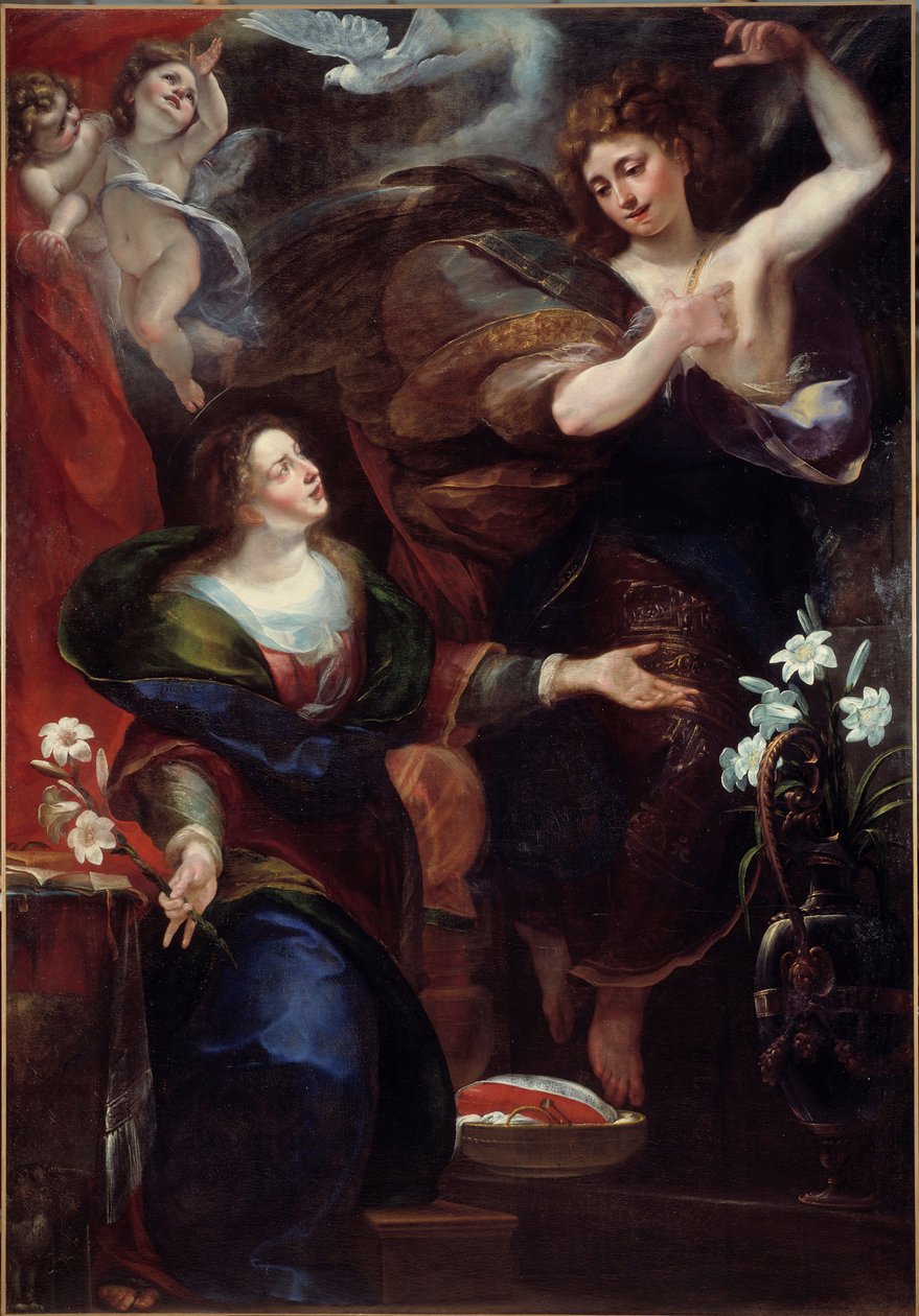 Bebådelsemålningen av Giulio Cesare Procaccini (cirka 1570-1625) 1600-talet sön.1,63x2,36 m av Giulio Cesare Procaccini