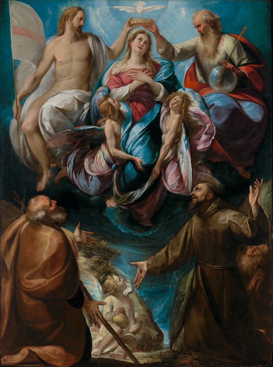 Jungfru Marias kröning med de heliga Josef och Franciskus av Giulio Cesare Procaccini