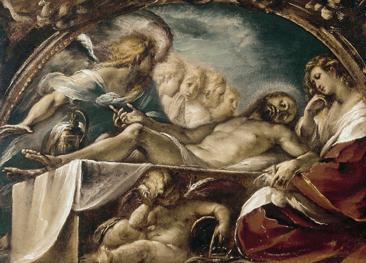 Den döde Kristus med änglar. (olja på duk av Giulio Cesare Procaccini
