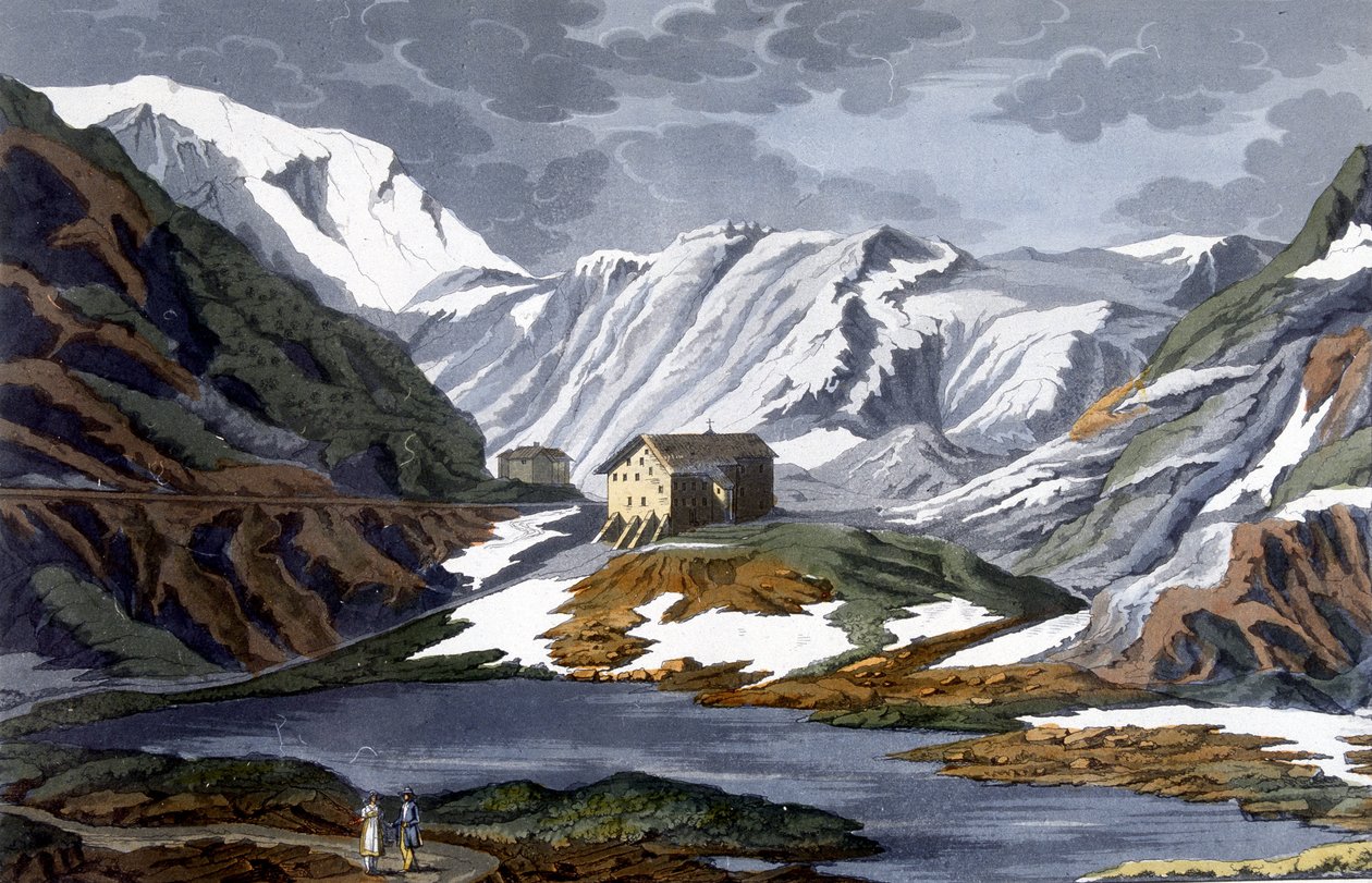 Hospice du grand Saint-Bernard i Schweiz - i "" Den antika och moderna kostymen"" av Ferrario, red. Milano av Giulio Ferrario