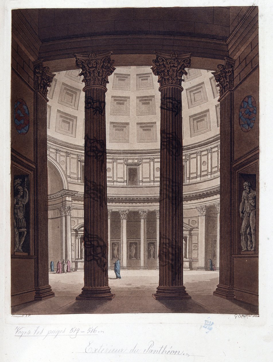 Interiör av Pantheon of Rome - Interiör av Pantheon of Rome i den romerska antiken - i "" The Ancient and Modern Costume"", av Dr Jules Ferrario, ed. Milano av Giulio Ferrario