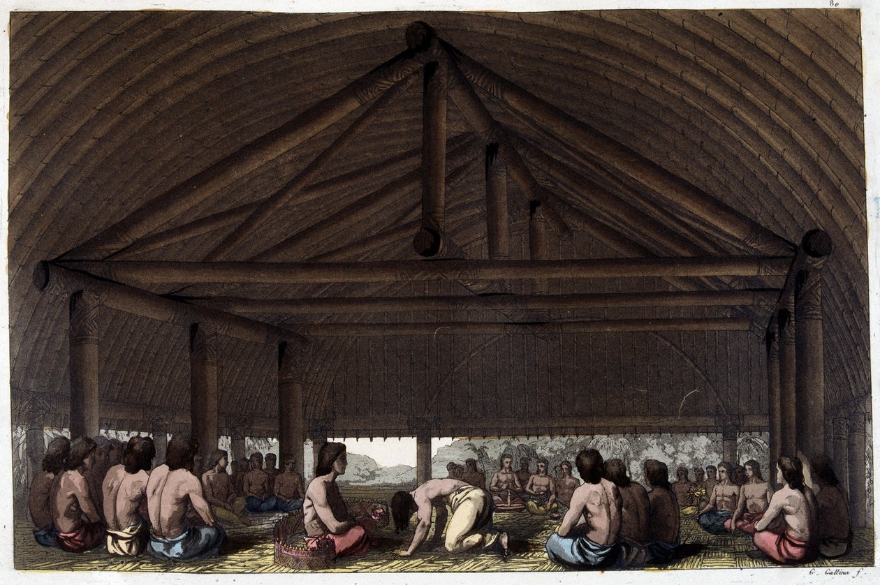 På ön av vänner (Tonga) dricker kung Pulaho Kava - i "The Old and Modern Costume"" av Dr Jules Ferrario, red. Milano av Giulio Ferrario