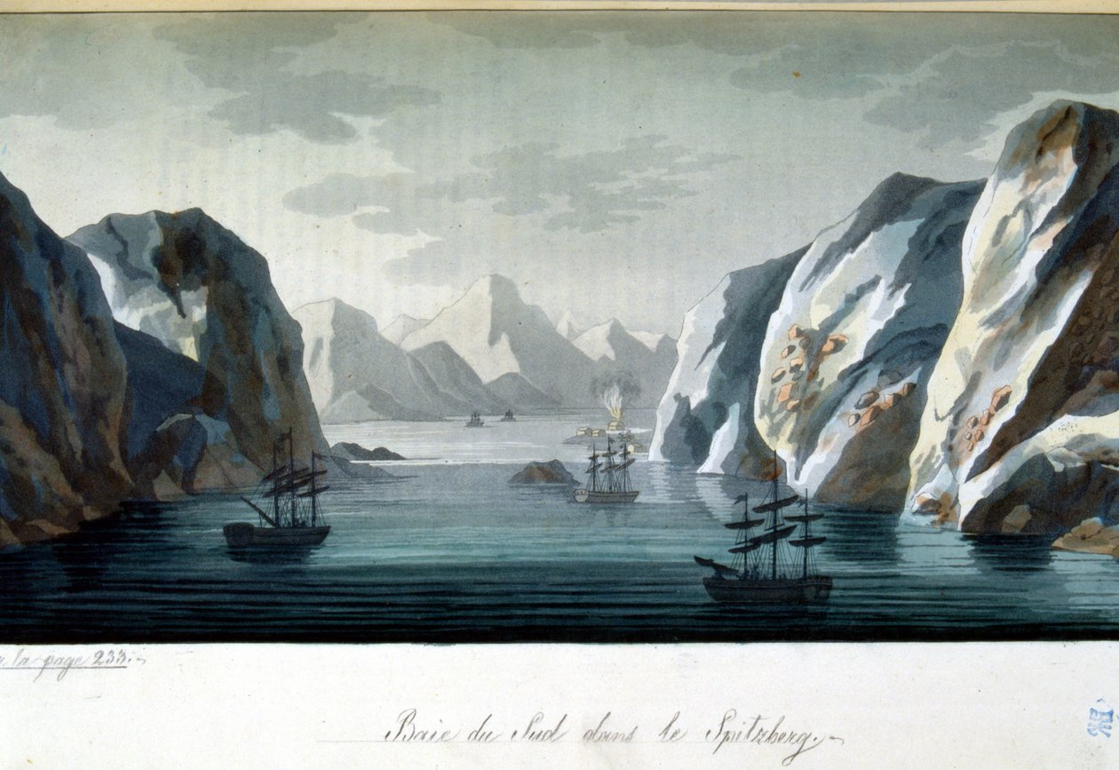Southern Bay i Spitzberg, Norge - i "" Den gamla och moderna kostymen"" av Jules Ferrario, red. Milano av Giulio Ferrario