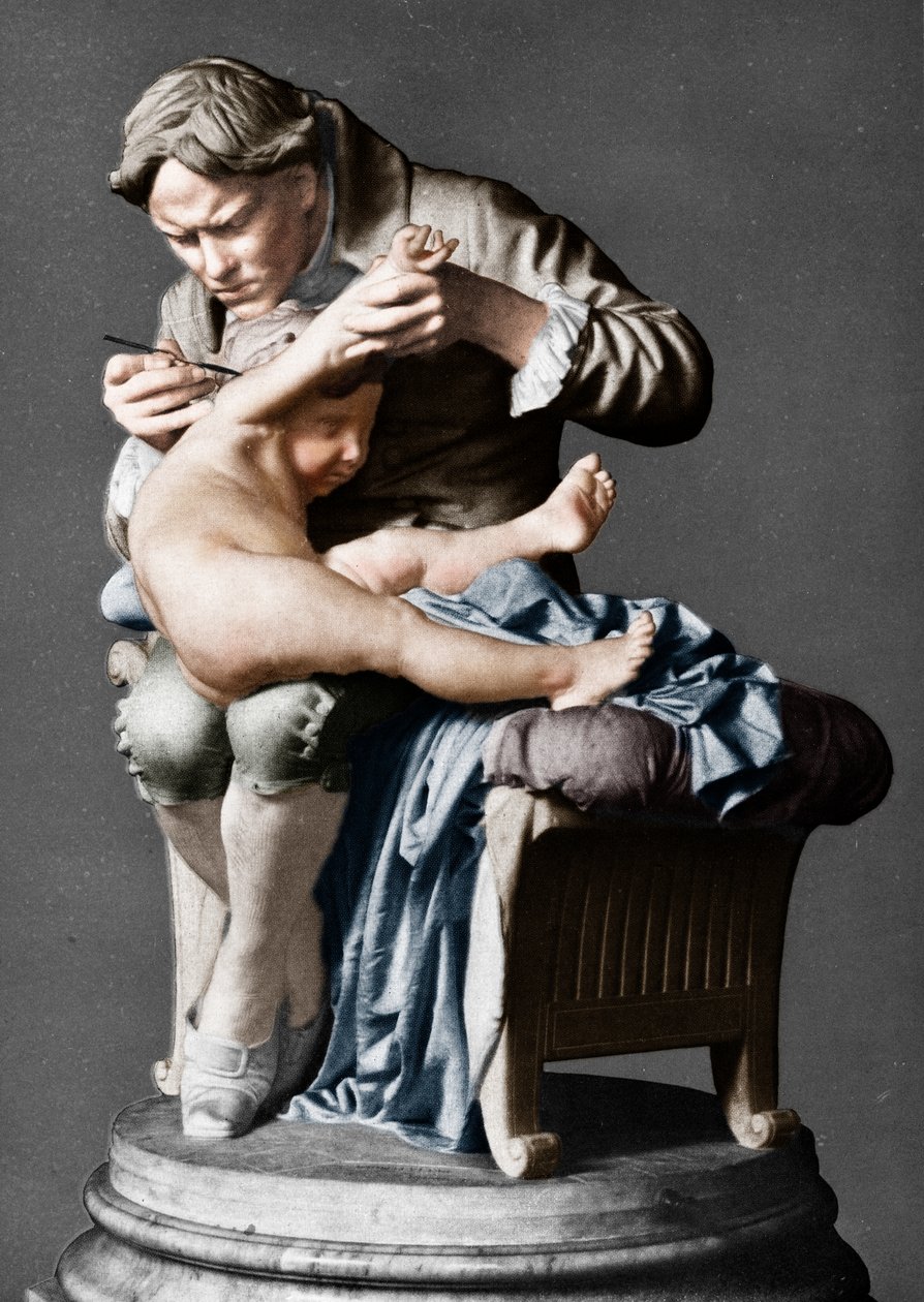 Edward Jenner, engelsk läkare, vaccinerar sin son, c1796 c1900. av Giulio Monteverde