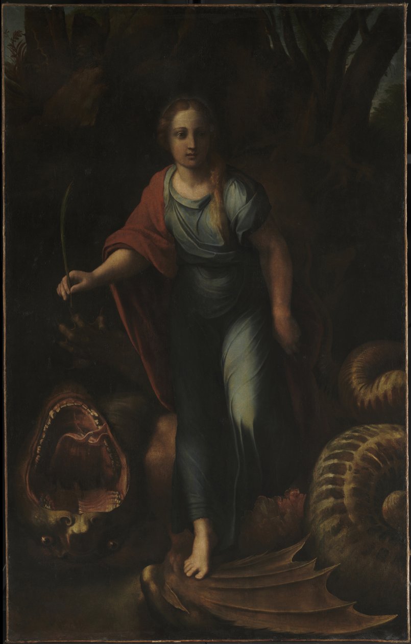 Saint Margaret, ca 1518 (olja på duk) av Giulio & Raffaello Sanzio (1483 1520) Romano