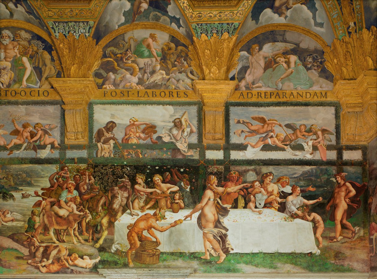 Bacchanalia, från Amors och Psyches sal (fresco) av Giulio Romano