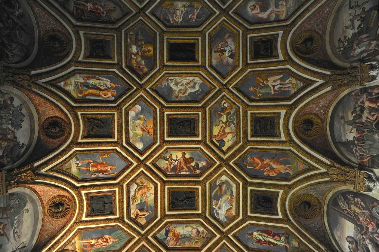 Takdekoration av Camera dei Venti Vindarnas kammare, 1526-1534 av Giulio Romano