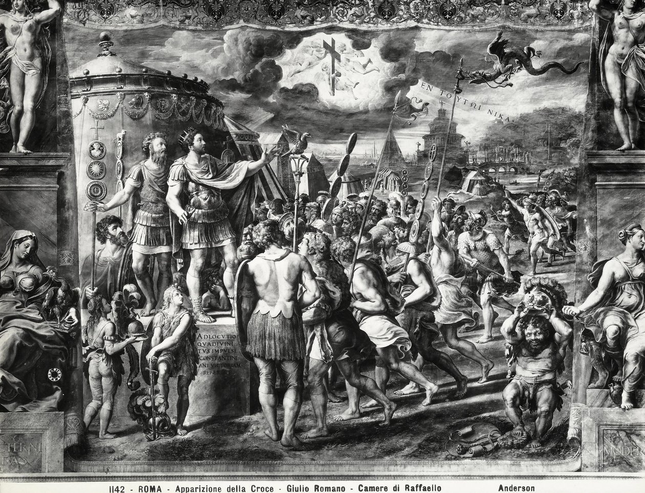 Constantines Vision of the Cross, från Sala di Costantino, Raphael Rooms av Giulio Romano