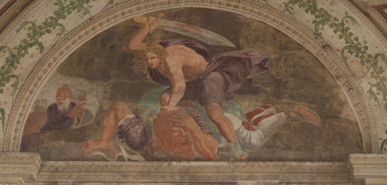 David dödar Goliat Davids loge av Giulio Romano