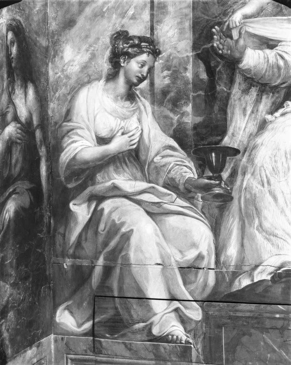 Tro, som omger en av två allegoriska figurer som omger påven Sylvester I (314-35) Raphael Rooms (detalj) (se även 252792 och 252794) av Giulio Romano