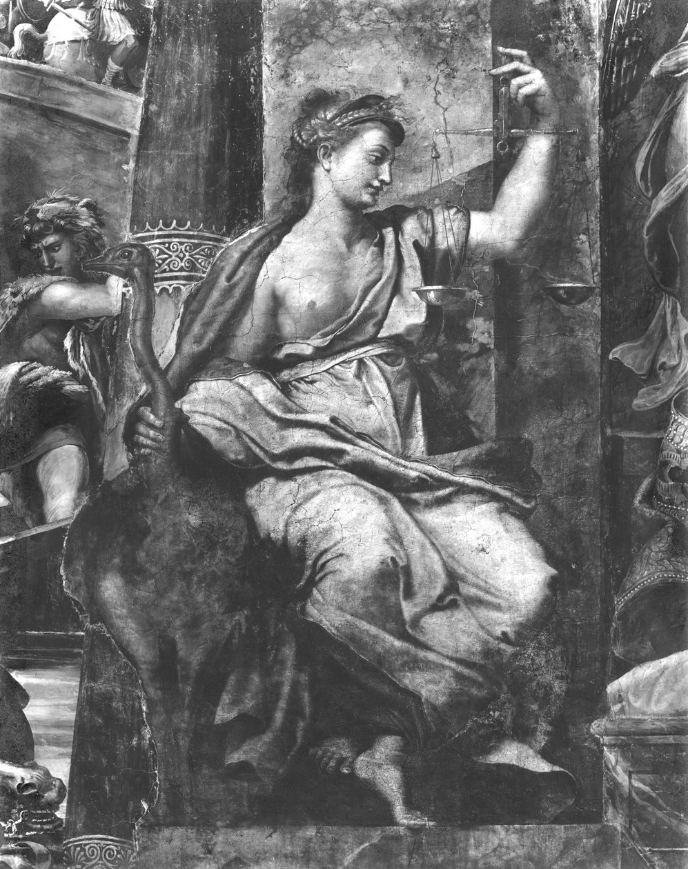 Rättvisa, en av de två dygderna kring Pope St. Urban I (d.230) Raphael Rooms (detalj) (se även 252782, 252783, 252785) av Giulio Romano