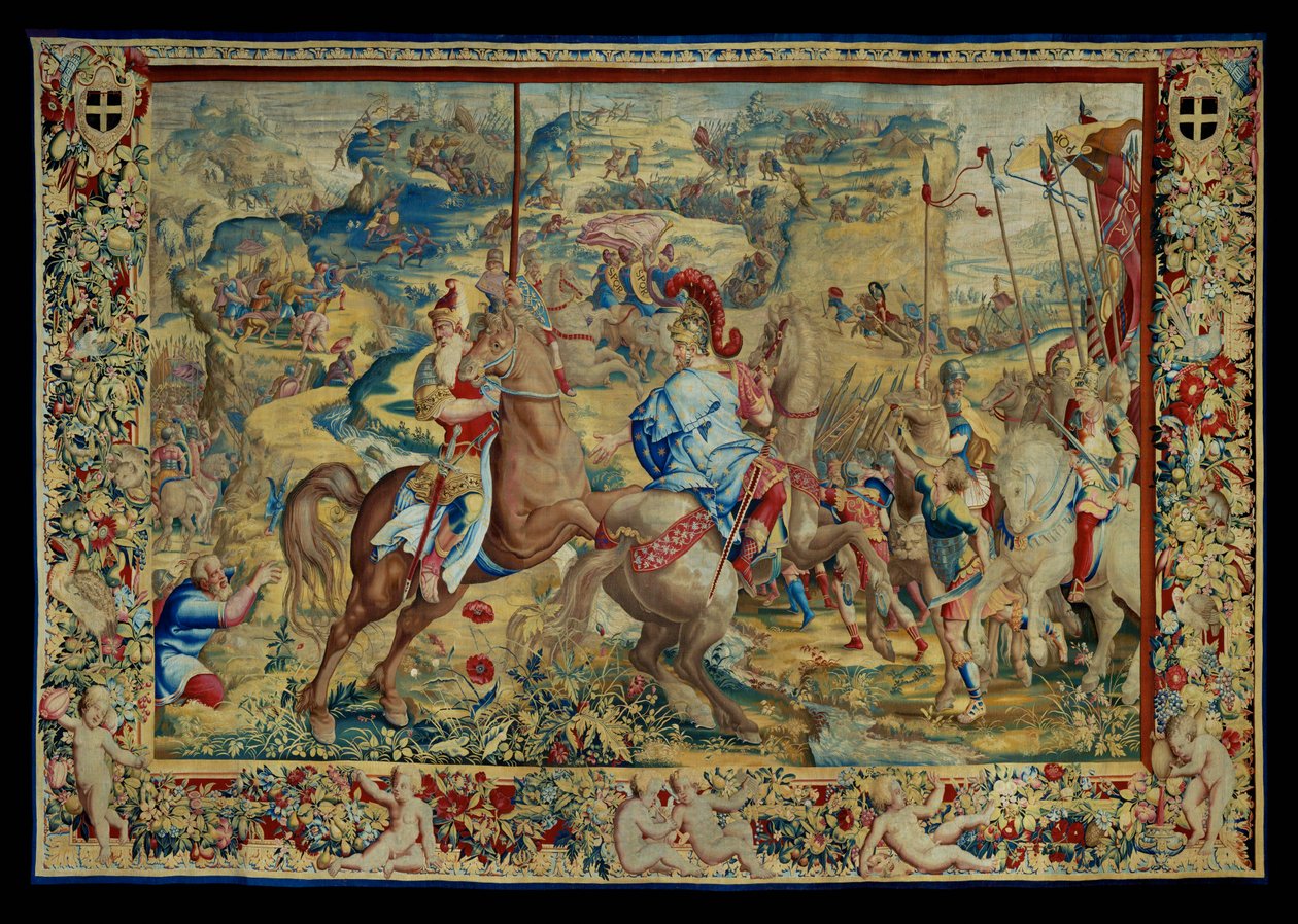 Historien om Scipio: Slaget på platån, fjärde delen av gobelängen, ull och siden, gobeläng ... av Giulio Romano