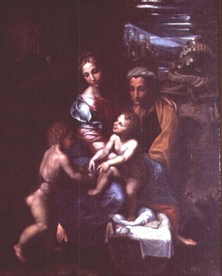 Madonna och barn med St. Anne och St. John the Baptist av Giulio Romano