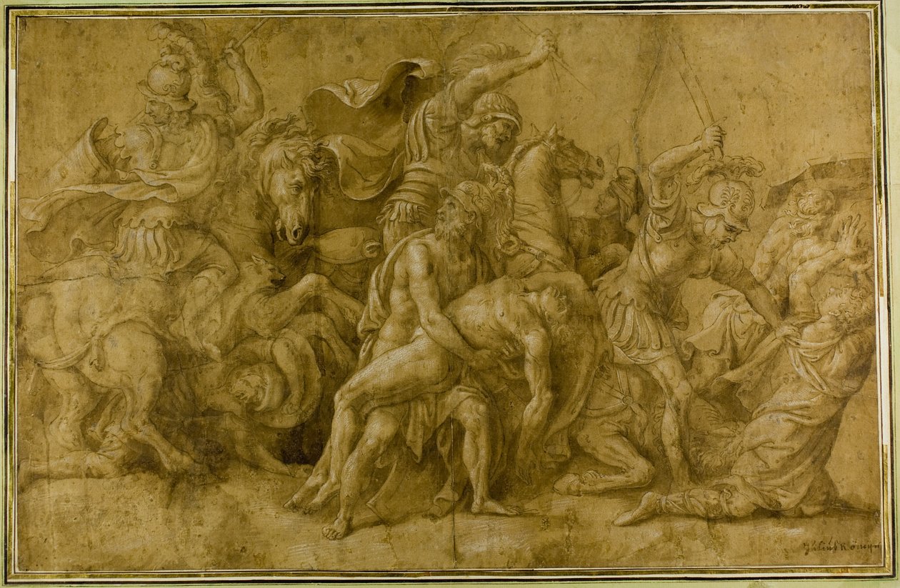 Menelaos håller Patroklos kropp av Giulio Romano