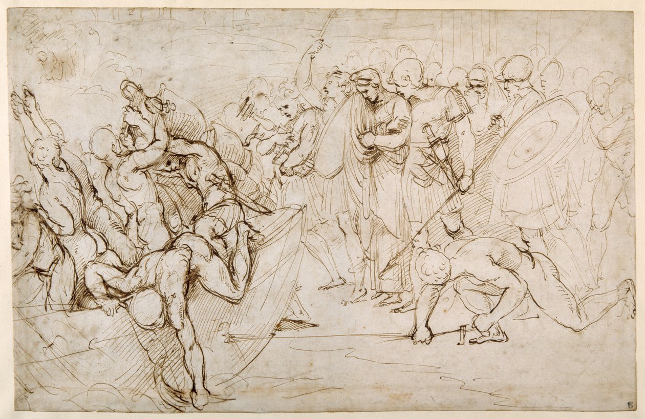 Neoptolemus tar Andromache i fångenskap efter Trojas fall (penna och bläck på papper) av Giulio Romano