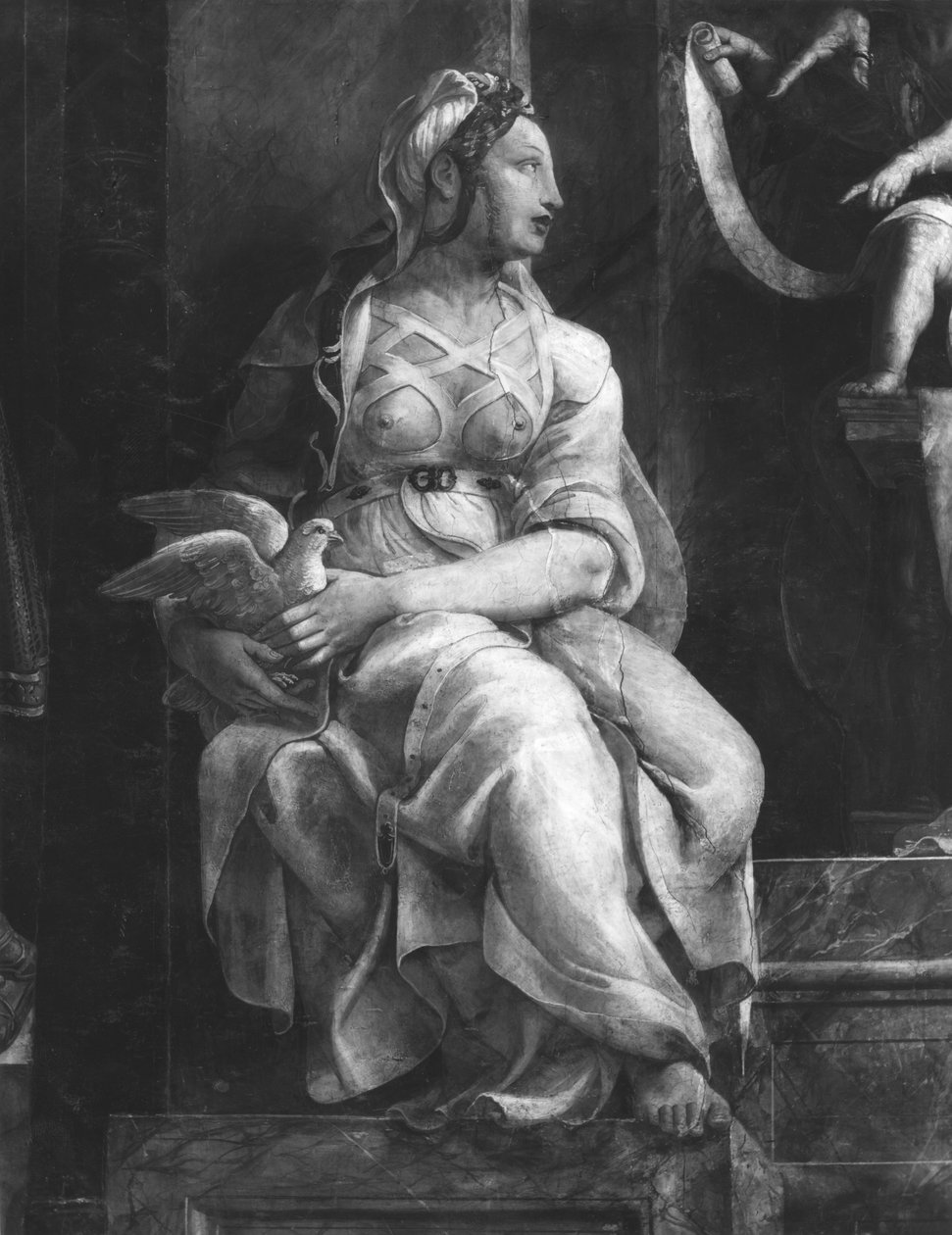En av de två dygderna kring påven Leo I den store (ca 390-461) Raphael Rooms (detalj) (se även 252779 och 252781) av Giulio Romano