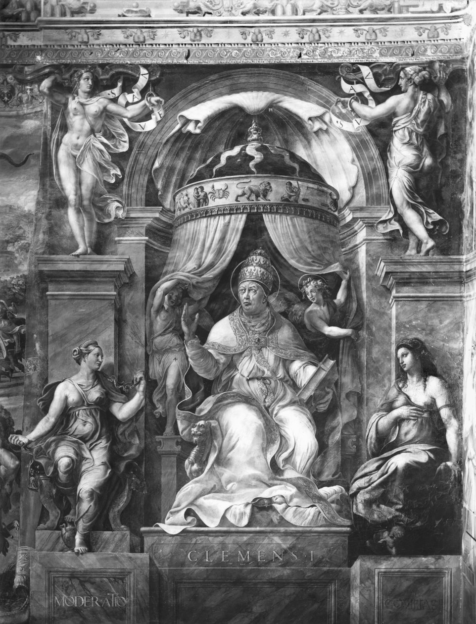 Påven Clemens I (1-97) mellan Måttlighet och Nåd, Raphael Rooms (se även 252787, 252788, 252789) av Giulio Romano