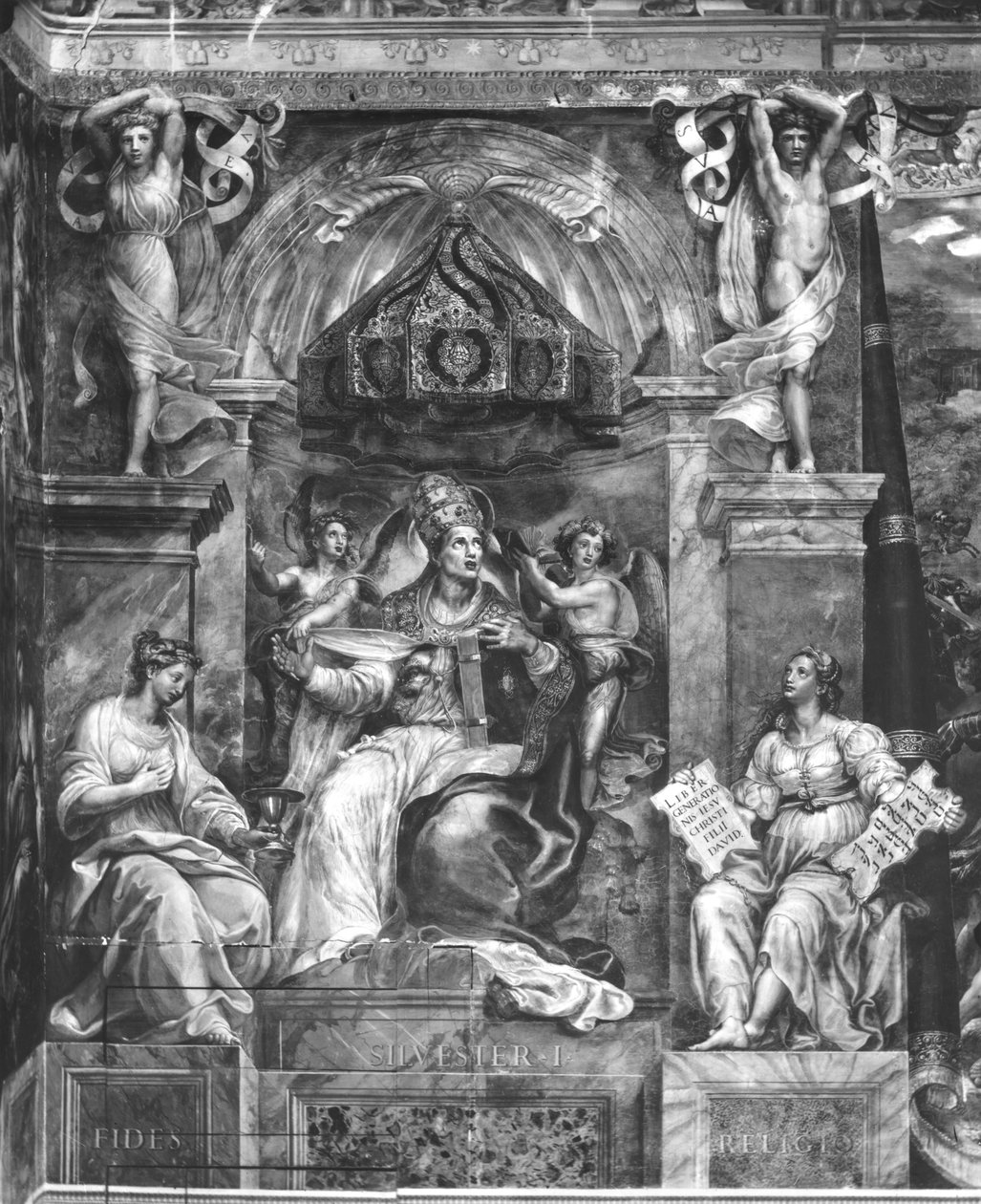 Påven Sylvester I (314-335) mellan tro och religion, Raphael Rooms (se även 252793 och 252794) av Giulio Romano