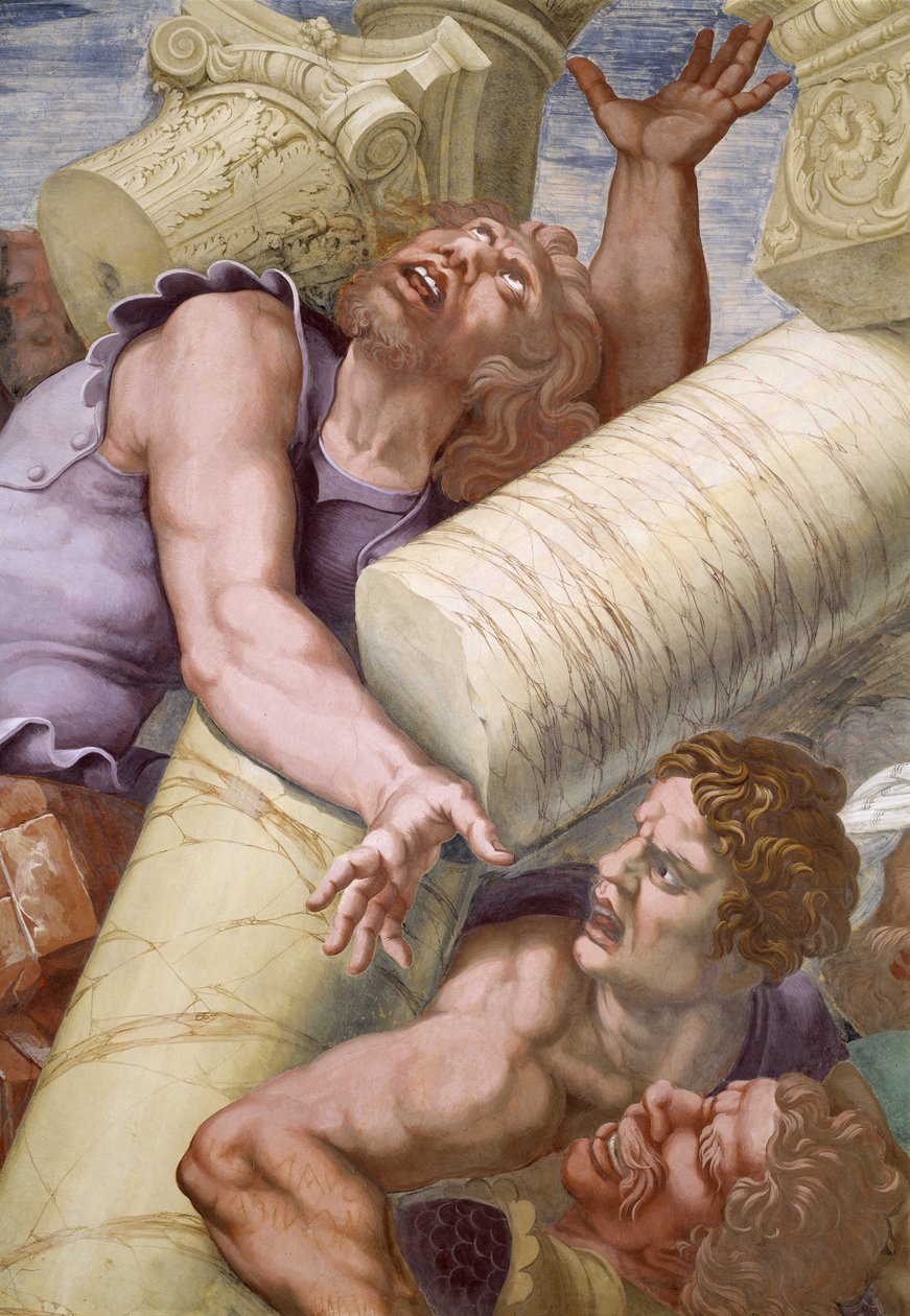 Jättarnas (titanernas) fall (norra väggen), detalj. Freskomålning av Giulio Pippi de