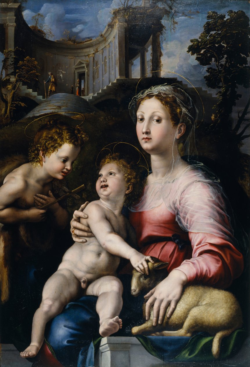 Madonnan med barnet och Johannes Döparen av Giulio Romano