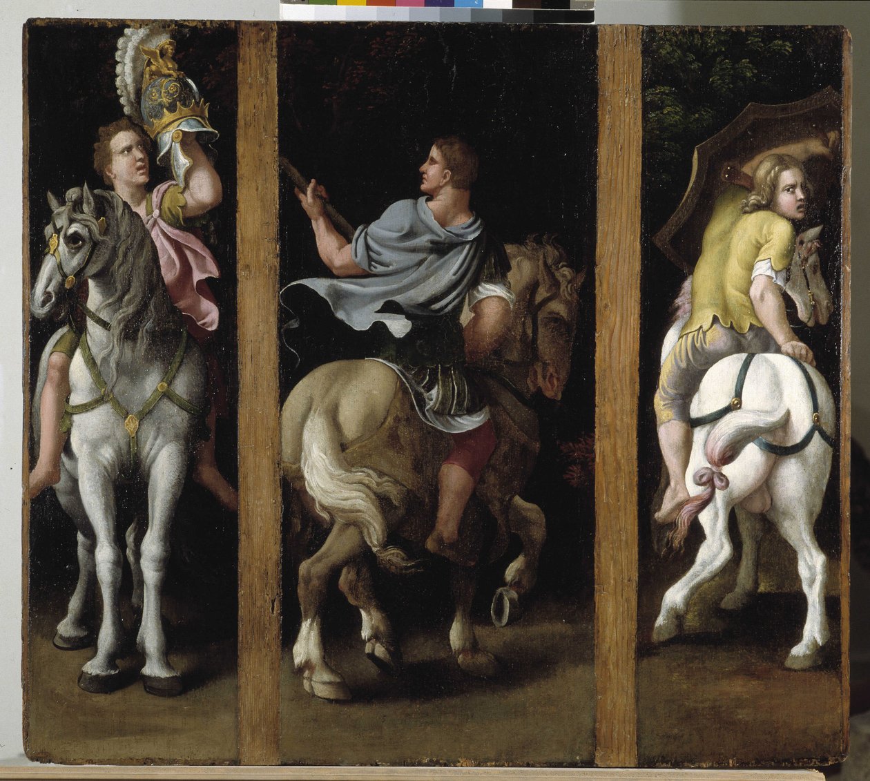 Tre romerska soldater rider av Giulio Romano