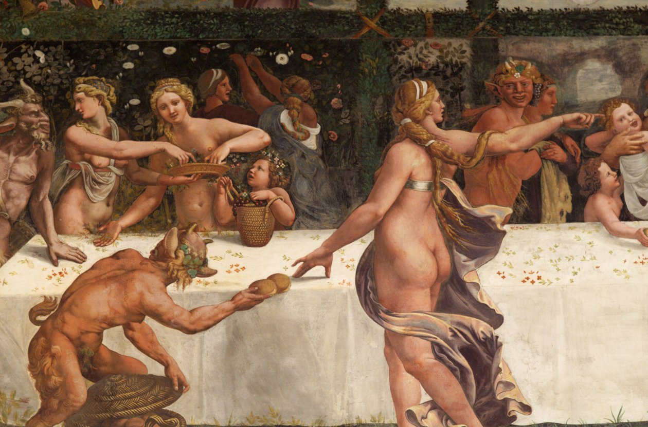 Bröllopsfest av Amor och Psyke, detalj av Giulio Romano