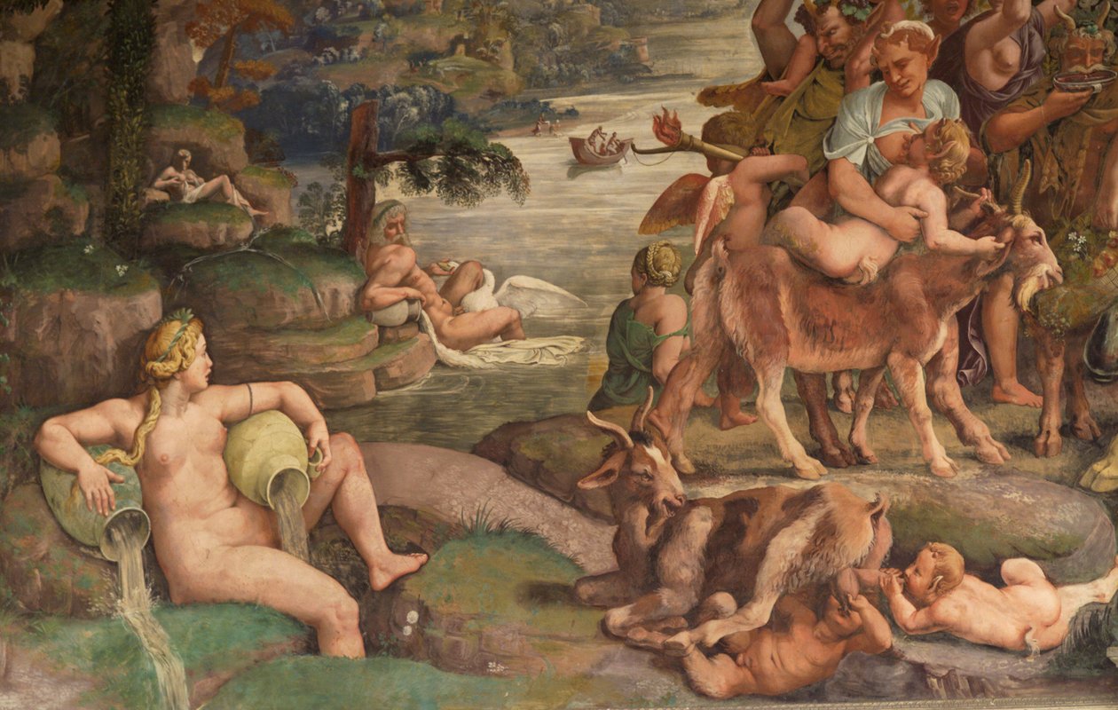 Bröllopsfest av Amor och Psyke, detalj av Giulio Romano