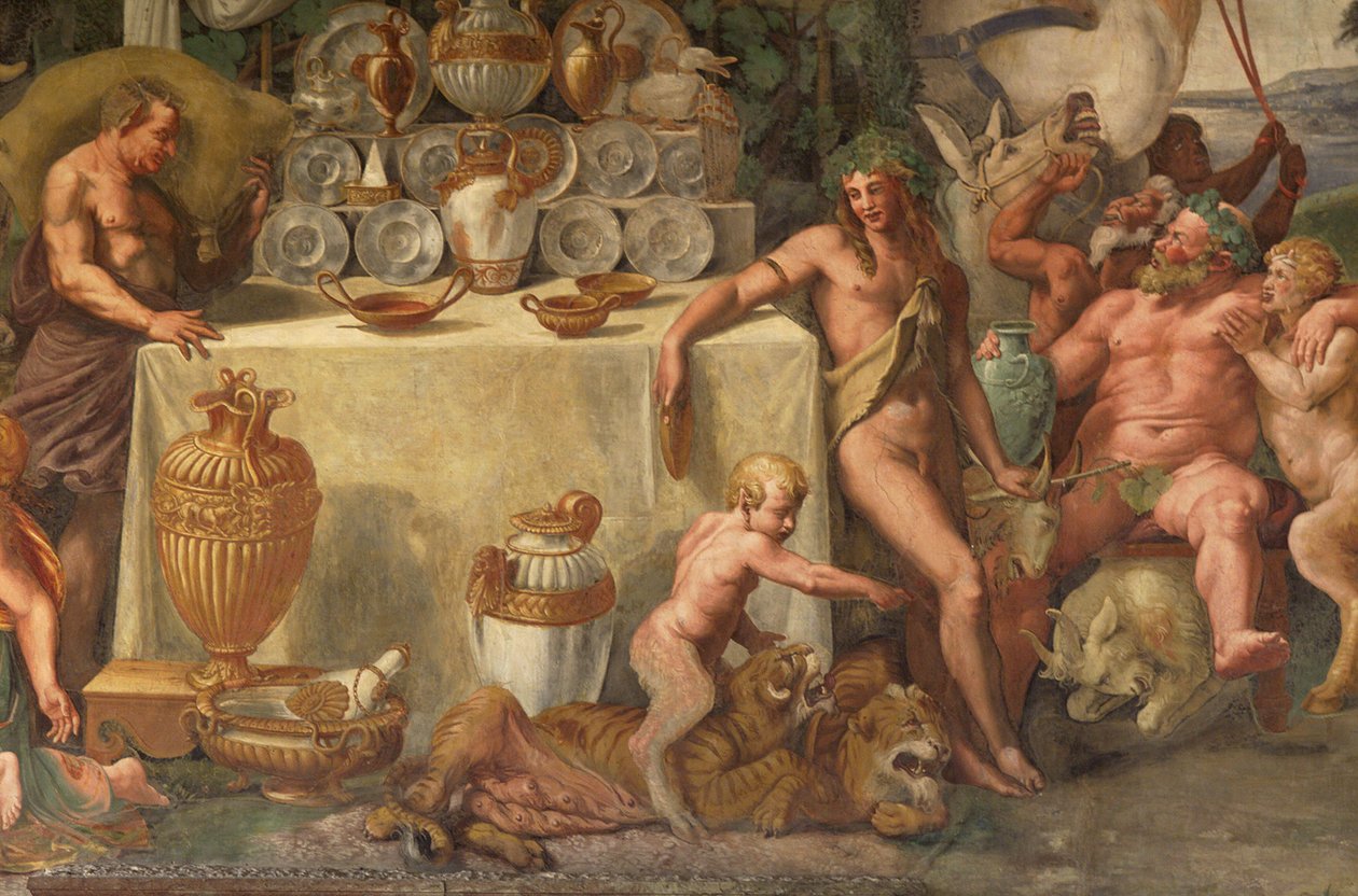 Bröllopsfest av Amor och Psyke, detalj av Giulio Romano