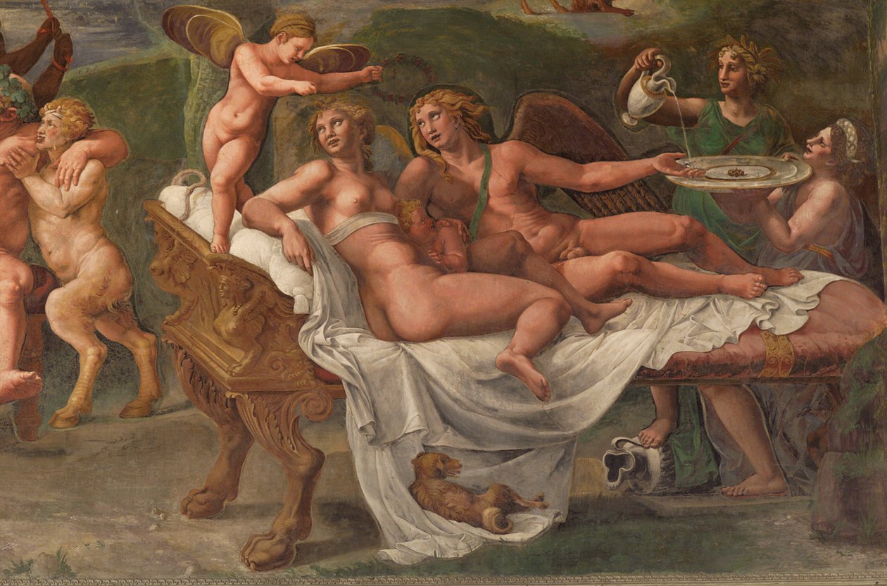 Bröllopsfest av Amor och Psyke, detalj av Giulio Romano