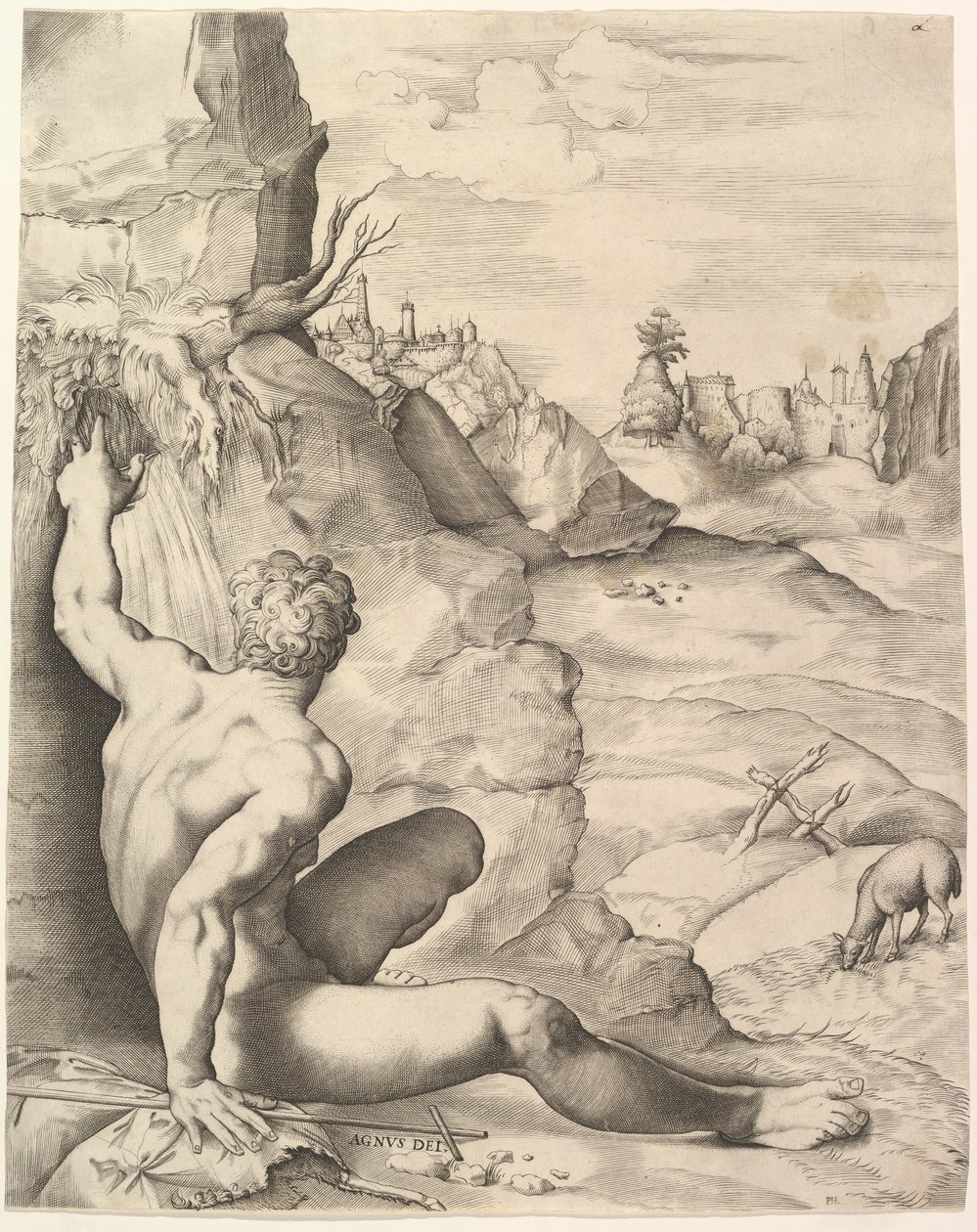 Johannes Döparen i vildmarken, ca. 1545-55. av Giulio Sanuto