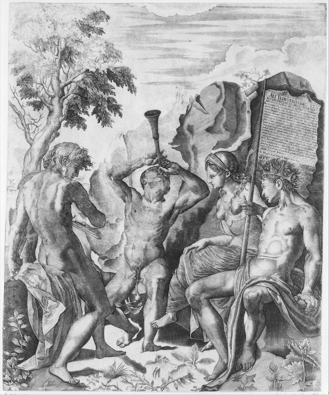 Konkurrensen mellan Apollo och Marsyas och Midas dom, 1562. av Giulio Sanuto