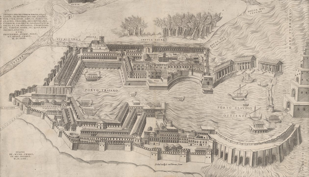 Mirror of Roman Magnificence: Birdseye View of the Port of Rome, 1554., 1554. av Giulio de Musi