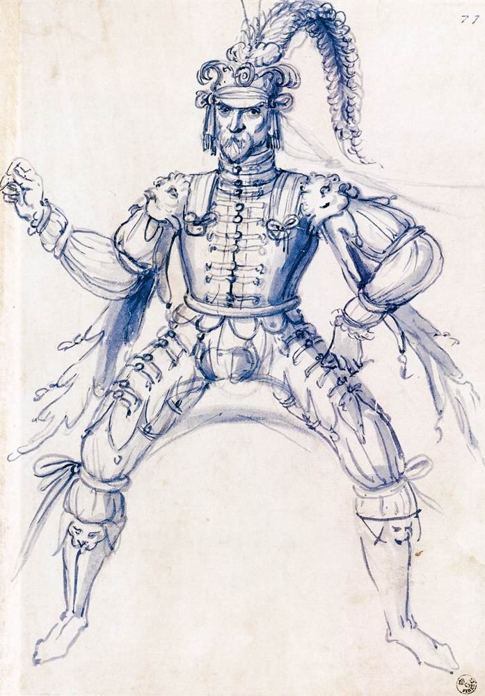 Costume drawing for a knight on horseback av Giuseppe Arcimboldo