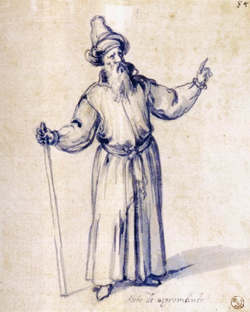 Costume drawing for a necromancer av Giuseppe Arcimboldo